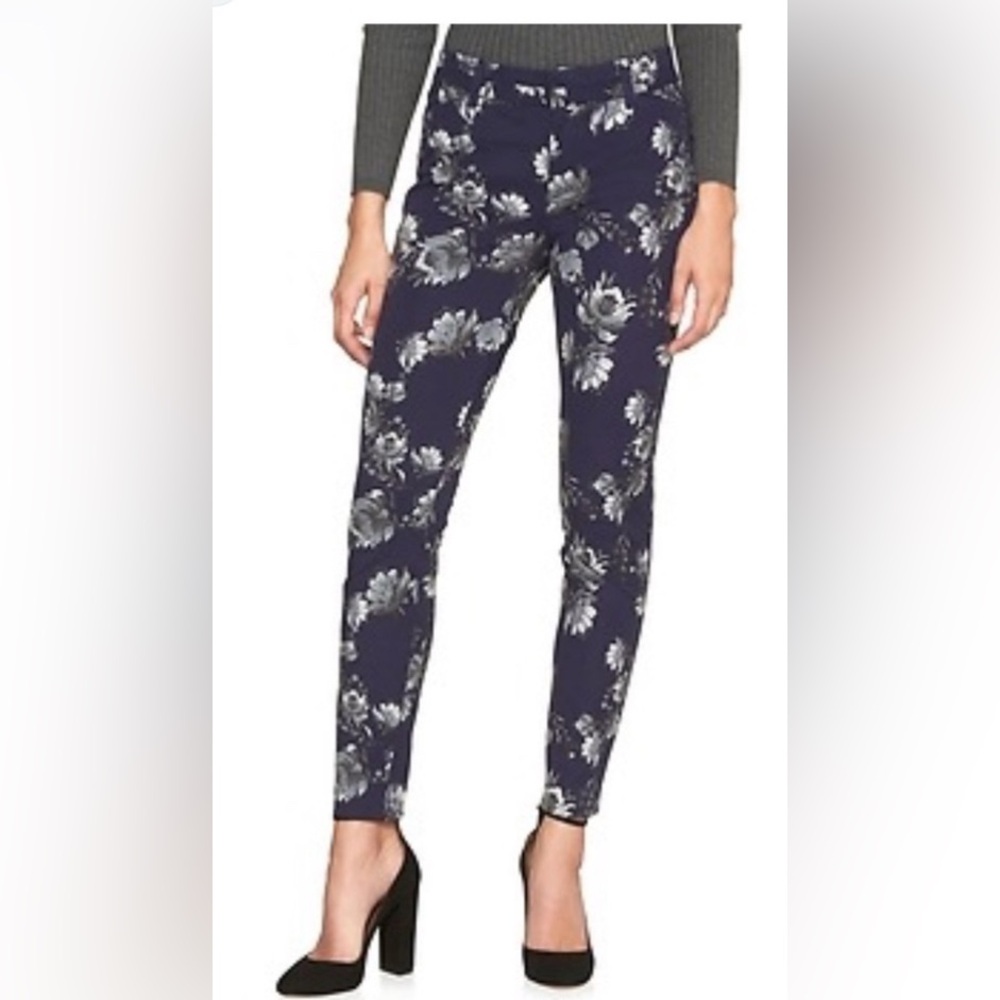 GAP Ultra Skinny Navy and Silver Floral Print Pants Size 6 Regular